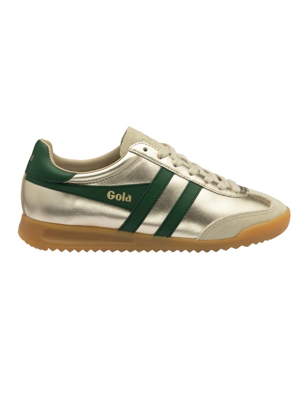 Gola Metallic Gold Sneaker with Green Stripes